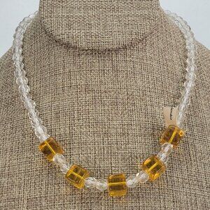 Czechoslovakia Crystal Necklace Amber And Clear Color 17 in Spring Ring Clasp